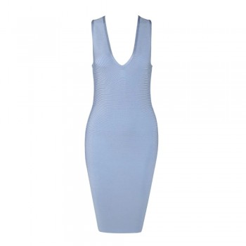New Fashion 2020 Sexy V Neck Designer Light Blue Bandage Dress Women Sexy Backless Summer Party Dress